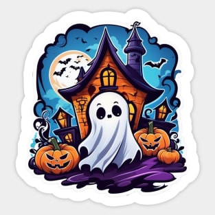 Cute Ghost Meets Spooky Shadows, Haunted House Chronicles Sticker